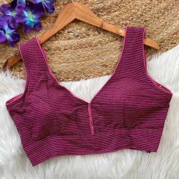 FANCY KATHA COTTON V NECK SLEEVELESS STITCHED BLOUSE WINE