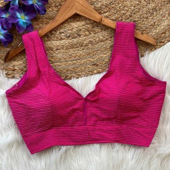 FANCY KATHA COTTON V NECK SLEEVELESS STITCHED BLOUSE PINK