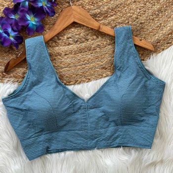 FANCY KATHA COTTON V NECK SLEEVELESS STITCHED BLOUSE SKY