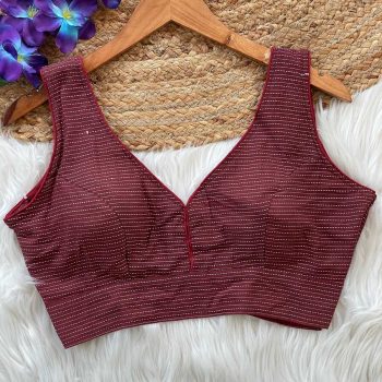 FANCY KATHA COTTON V NECK SLEEVELESS STITCHED BLOUSE MAROON