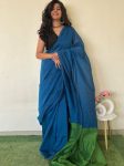 FANCY KHADI COTTON PLAIN SAREE WITH CONTRAST UNSTITCHED BLOUSE PARTY WEAR WHOLESALE PRICE ETHNIC GARMENT (1)