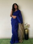 FANCY KHADI COTTON PLAIN SAREE WITH CONTRAST UNSTITCHED BLOUSE PARTY WEAR WHOLESALE PRICE ETHNIC GARMENT (10)