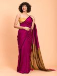 FANCY KHADI COTTON PLAIN SAREE WITH CONTRAST UNSTITCHED BLOUSE PARTY WEAR WHOLESALE PRICE ETHNIC GARMENT (12)