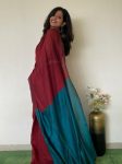 FANCY KHADI COTTON PLAIN SAREE WITH CONTRAST UNSTITCHED BLOUSE MAROON
