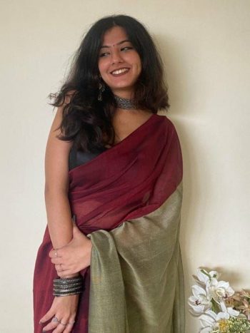 FANCY KHADI COTTON PLAIN SAREE WITH CONTRAST UNSTITCHED BLOUSE MAROON