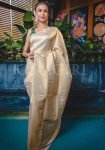 FANCY LICHI SILK JACQUARD WEAVING WORK SAREE WITH UNSTITCHED BLOUSE CHIKU
