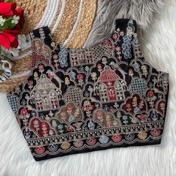 FANCY MASAKALI EMBROIDERY MULTI THREAD NIDDLE WORK READY TO WEAR STITCHED BLOUSE BLACK