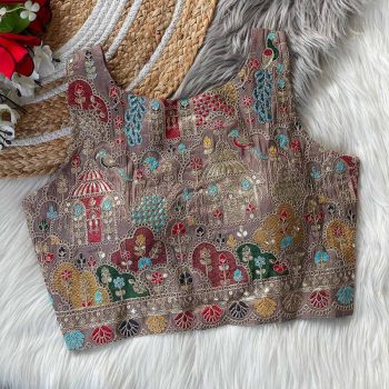 FANCY MASAKALI EMBROIDERY MULTI THREAD NIDDLE WORK READY TO WEAR STITCHED BLOUSE ONION