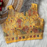 FANCY MASAKALI EMBROIDERY MULTI THREAD NIDDLE WORK READY TO WEAR STITCHED BLOUSE YELLOW