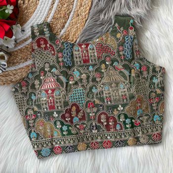 FANCY MASAKALI EMBROIDERY MULTI THREAD NIDDLE WORK READY TO WEAR STITCHED BLOUSE MINT