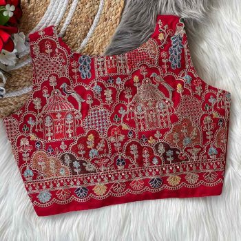 FANCY MASAKALI EMBROIDERY MULTI THREAD NIDDLE WORK READY TO WEAR STITCHED BLOUSE RED