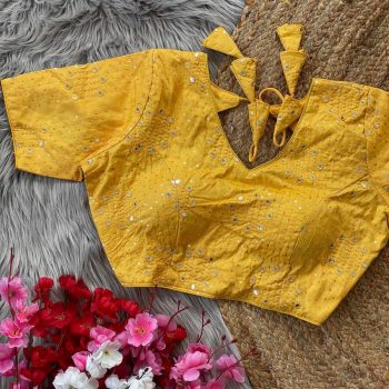 FANCY MONO SILK SEQUENCE WORK READY TO WEAR STITCHED BLOUSE YELLOW