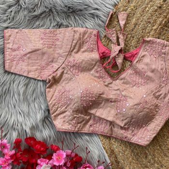 FANCY MONO SILK SEQUENCE WORK READY TO WEAR STITCHED BLOUSE BABY PINK