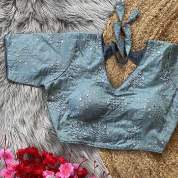 FANCY MONO SILK SEQUENCE WORK READY TO WEAR STITCHED BLOUSE SKY