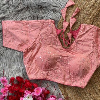 FANCY MONO SILK SEQUENCE WORK READY TO WEAR STITCHED BLOUSE PINK