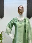 FANCY MOSS SATIN EMBROIDERY WITH BEADS AND SEQUENCE WORK TOP BOTTOM WITH DUPATTA FESTIVE WEAR WHOLESALE PRICE ETHNIC GARMENT (5)