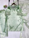 FANCY MOSS SATIN EMBROIDERY WITH BEADS AND SEQUENCE WORK TOP BOTTOM WITH DUPATTA FESTIVE WEAR WHOLESALE PRICE ETHNIC GARMENT (5)