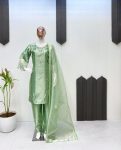 FANCY MOSS SATIN EMBROIDERY WITH BEADS AND SEQUENCE WORK TOP BOTTOM WITH DUPATTA FESTIVE WEAR WHOLESALE PRICE ETHNIC GARMENT (5)