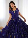 FANCY MUSLIN SILK FLORAL PRINTED AND BOTTOM SIDE DUBLE FRILL WORK ONE PIECE DRESS PARTY WEAR WHOLESALE PRICE ETHNIC GARMENT (5)