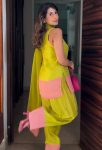 FANCY NATURAL CREEP SILK WITH BORDER WORK TOP PATIYALA WITH DUPATTA FESTIVE WEAR WHOLESALE PRICE ETHNIC GARMENT (1)