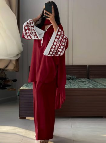 FANCY NATURAL SATIN EMBROIDERY WORK TOP PATIYALA WITH DUPATTA MAROON