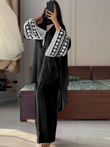 FANCY NATURAL SATIN EMBROIDERY WORK TOP PATIYALA WITH DUPATTA BLACK