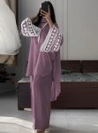 FANCY NATURAL SATIN EMBROIDERY WORK TOP PATIYALA WITH DUPATTA LAVENDER