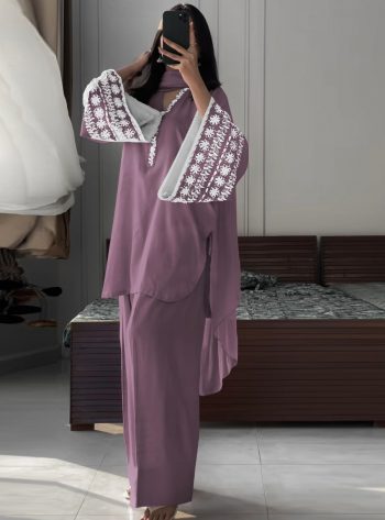 FANCY NATURAL SATIN EMBROIDERY WORK TOP PATIYALA WITH DUPATTA LAVENDER