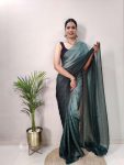 FANCY NYLON RIMZIM SHADED READY TO WEAR SAREE WITH UNSTITCHED BLOUSE GREEN