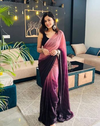 FANCY NYLON RIMZIM SHADED READY TO WEAR SAREE WITH UNSTITCHED BLOUSE WINE