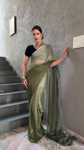 FANCY NYLON RIMZIM SHADED READY TO WEAR SAREE WITH UNSTITCHED BLOUSE MINT