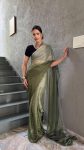FANCY NYLON RIMZIM SHADED READY TO WEAR SAREE WITH UNSTITCHED BLOUSE MINT