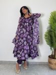 FANCY ORGANZA FLORAL PRINTED ANARKALI GOWN BOTTOM WITH DUPATTA PURPLE
