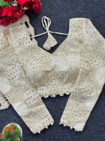 FANCY PURE KHADI EMBROIDERY WORK STITCHED BLOUSE WHITE