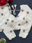 FANCY PURE KHADI EMBROIDERY WORK STITCHED BLOUSE WHITE