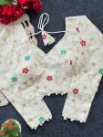 FANCY PURE KHADI EMBROIDERY WORK STITCHED BLOUSE WHITE
