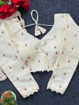 FANCY PURE KHADI EMBROIDERY WORK STITCHED BLOUSE WHITE