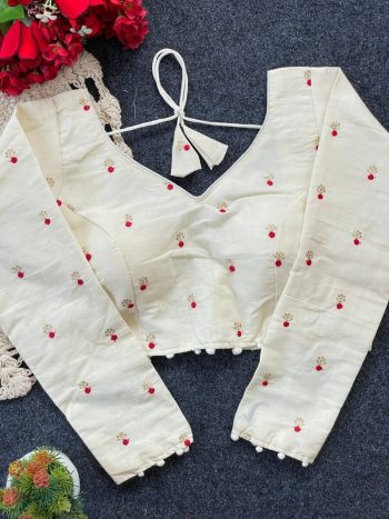 FANCY PURE KHADI EMBROIDERY WORK STITCHED BLOUSE WHITE