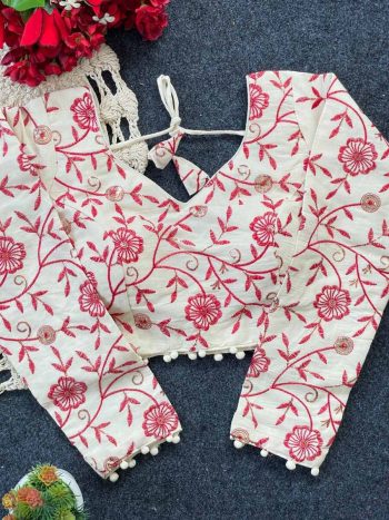 FANCY PURE KHADI EMBROIDERY WORK STITCHED BLOUSE WHITE
