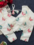 FANCY PURE KHADI EMBROIDERY WORK STITCHED BLOUSE WHITE