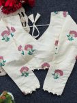 FANCY PURE KHADI EMBROIDERY WORK STITCHED BLOUSE WHITE