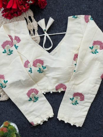 FANCY PURE KHADI EMBROIDERY WORK STITCHED BLOUSE WHITE