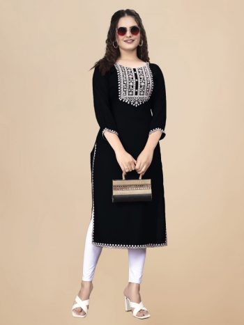 FANCY RAYON EMBROIDERY WORK ONLY KURTI BLACK