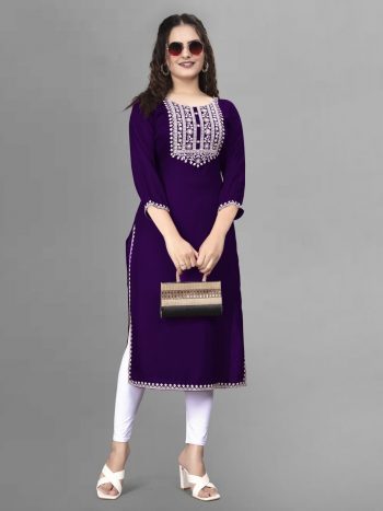 FANCY RAYON EMBROIDERY WORK ONLY KURTI PURPLE