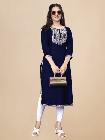 FANCY RAYON EMBROIDERY WORK ONLY KURTI NAVY BLUE
