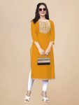 FANCY RAYON EMBROIDERY WORK ONLY KURTI YELLOW