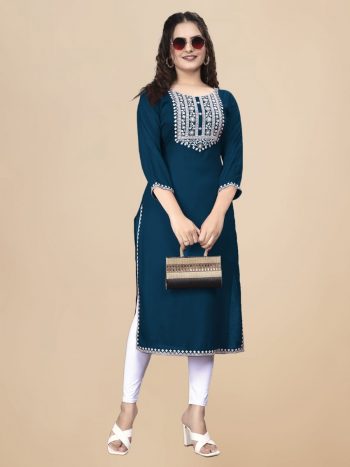 FANCY RAYON EMBROIDERY WORK ONLY KURTI RAMA