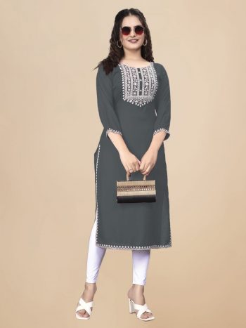 FANCY RAYON EMBROIDERY WORK ONLY KURTI GREY