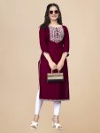 FANCY RAYON EMBROIDERY WORK ONLY KURTI MAROON