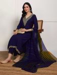 FANCY RAYON EMBROIDERY WORK TOP BOTTOM WITH DUPATTA NAVY BLUE